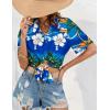 imageHOTOUCH Womens Hawaiian Shirts Button Up Casual Floral Tropical Shirt Summer Beach Shirt Cool Short Sleeve Blouse TopsLight Blue Hawaiian