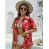 imageHOTOUCH Womens Hawaiian Shirts Button Up Casual Floral Tropical Shirt Summer Beach Shirt Cool Short Sleeve Blouse TopsRed Hawaiian