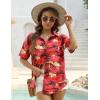 imageHOTOUCH Womens Hawaiian Shirts Button Up Casual Floral Tropical Shirt Summer Beach Shirt Cool Short Sleeve Blouse TopsRed Hawaiian