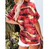 imageHOTOUCH Womens Hawaiian Shirts Button Up Casual Floral Tropical Shirt Summer Beach Shirt Cool Short Sleeve Blouse TopsRed Hawaiian