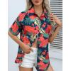 imageHOTOUCH Womens Hawaiian Shirts Button Up Casual Floral Tropical Shirt Summer Beach Shirt Cool Short Sleeve Blouse TopsRed Leaves