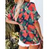 imageHOTOUCH Womens Hawaiian Shirts Button Up Casual Floral Tropical Shirt Summer Beach Shirt Cool Short Sleeve Blouse TopsRed Leaves