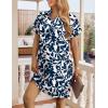 imageHOTOUCH Womens Summer Shirt Dress Short Sleeve Floral Shift Dress Casual Loose Flowy Beach Sundress with PocketsA01blue Leaf Print