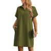 imageHOTOUCH Womens Summer Shirt Dress Short Sleeve Floral Shift Dress Casual Loose Flowy Beach Sundress with PocketsA04army Green