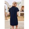 imageHOTOUCH Womens Summer Shirt Dress Short Sleeve Floral Shift Dress Casual Loose Flowy Beach Sundress with PocketsA05navy Blue