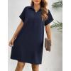 imageHOTOUCH Womens Summer Shirt Dress Short Sleeve Floral Shift Dress Casual Loose Flowy Beach Sundress with PocketsA05navy Blue