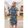 imageHOTOUCH Womens Summer Shirt Dress Short Sleeve Floral Shift Dress Casual Loose Flowy Beach Sundress with PocketsWhite Blue Leaves