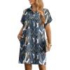 imageHOTOUCH Womens Summer Shirt Dress Short Sleeve Floral Shift Dress Casual Loose Flowy Beach Sundress with PocketsWhite Blue Leaves