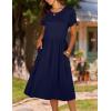 imageHOTOUCH Womens Summer Short Sleeve ALine Midi Dresses Casual Floral TShirt Dress Flowy Beach Sundress with PocketsSolid Blue