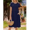 imageHOTOUCH Womens Summer Short Sleeve ALine Midi Dresses Casual Floral TShirt Dress Flowy Beach Sundress with PocketsSolid Blue