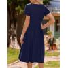 imageHOTOUCH Womens Summer Short Sleeve ALine Midi Dresses Casual Floral TShirt Dress Flowy Beach Sundress with PocketsSolid Blue