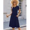 imageHOTOUCH Womens Summer Short Sleeve ALine Midi Dresses Casual Floral TShirt Dress Flowy Beach Sundress with PocketsSolid Blue