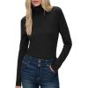 imageHOTOUCH Womens Turtleneck Long Sleeve Shirts Casual Basic T Shirts Lightweight Base Layer Solid Slim Fit TopsBlack