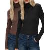 imageHOTOUCH Womens Turtleneck Long Sleeve Shirts Casual Basic T Shirts Lightweight Base Layer Solid Slim Fit TopsBlackBrown