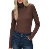 imageHOTOUCH Womens Turtleneck Long Sleeve Shirts Casual Basic T Shirts Lightweight Base Layer Solid Slim Fit TopsBrown