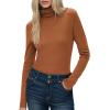 imageHOTOUCH Womens Turtleneck Long Sleeve Shirts Casual Basic T Shirts Lightweight Base Layer Solid Slim Fit TopsLight Brown