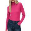 imageHOTOUCH Womens Turtleneck Long Sleeve Shirts Casual Basic T Shirts Lightweight Base Layer Solid Slim Fit TopsRose Red