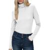 imageHOTOUCH Womens Turtleneck Long Sleeve Shirts Casual Basic T Shirts Lightweight Base Layer Solid Slim Fit TopsWhite