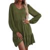 imageHOTOUCH Women Casual Tunic Dress V Neck Tiered Dress Long Sleeve Fit Swing Shift Dress with Pockets Loose Ruffled DressesArmy Green
