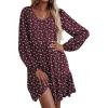 imageHOTOUCH Women Casual Tunic Dress V Neck Tiered Dress Long Sleeve Fit Swing Shift Dress with Pockets Loose Ruffled DressesRed Floral02