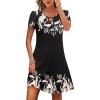 imageHOTOUCH Womens Casual ALine Dress with Pockets Summer Beach Floral Tshirt Dress Short Sleeve Mini Dress Flowy SundressesBlack2 Printed