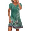 imageHOTOUCH Womens Casual ALine Dress with Pockets Summer Beach Floral Tshirt Dress Short Sleeve Mini Dress Flowy SundressesGreen Printed
