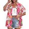 imageHOTOUCH Womens Hawaiian Shirts Button Up Casual Floral Tropical Shirt Summer Beach Shirt Cool Short Sleeve Blouse TopsAhot Pink Hawaii