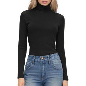 imageHOTOUCH Womens Turtleneck Long Sleeve Shirts Casual Basic T Shirts Lightweight Base Layer Solid Slim Fit TopsBlack