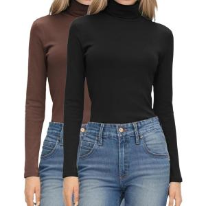 imageHOTOUCH Womens Turtleneck Long Sleeve Shirts Casual Basic T Shirts Lightweight Base Layer Solid Slim Fit TopsBlackBrown