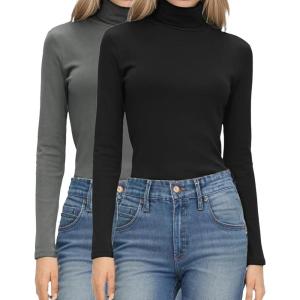 imageHOTOUCH Womens Turtleneck Long Sleeve Shirts Casual Basic T Shirts Lightweight Base Layer Solid Slim Fit TopsBlackGrey