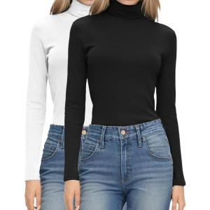 imageHOTOUCH Womens Turtleneck Long Sleeve Shirts Casual Basic T Shirts Lightweight Base Layer Solid Slim Fit TopsBlackWhite