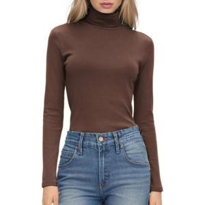 imageHOTOUCH Womens Turtleneck Long Sleeve Shirts Casual Basic T Shirts Lightweight Base Layer Solid Slim Fit TopsBrown