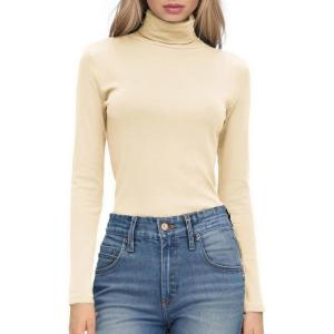 imageHOTOUCH Womens Turtleneck Long Sleeve Shirts Casual Basic T Shirts Lightweight Base Layer Solid Slim Fit TopsCreamy Yellow