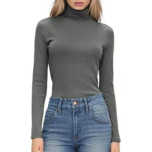 imageHOTOUCH Womens Turtleneck Long Sleeve Shirts Casual Basic T Shirts Lightweight Base Layer Solid Slim Fit TopsDark Grey