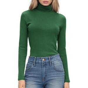imageHOTOUCH Womens Turtleneck Long Sleeve Shirts Casual Basic T Shirts Lightweight Base Layer Solid Slim Fit TopsGreen