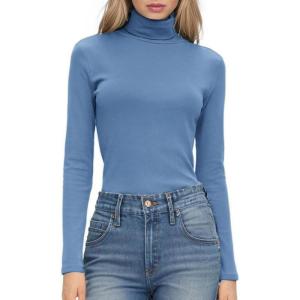 imageHOTOUCH Womens Turtleneck Long Sleeve Shirts Casual Basic T Shirts Lightweight Base Layer Solid Slim Fit TopsNavy Blue