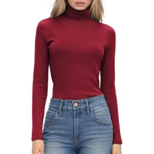 imageHOTOUCH Womens Turtleneck Long Sleeve Shirts Casual Basic T Shirts Lightweight Base Layer Solid Slim Fit TopsWine Red