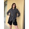imageHOTOUCH Women Oversized Button Down Shirts Office Drop Shoulder Blouse Long Sleeve Boyfriend Dress Shirt with PocketsBlack Striped