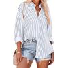 imageHOTOUCH Women Oversized Button Down Shirts Office Drop Shoulder Blouse Long Sleeve Boyfriend Dress Shirt with PocketsBlue Stripedb