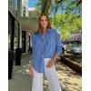 imageHOTOUCH Women Oversized Button Down Shirts Office Drop Shoulder Blouse Long Sleeve Boyfriend Dress Shirt with PocketsBlue and White