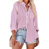 imageHOTOUCH Women Oversized Button Down Shirts Office Drop Shoulder Blouse Long Sleeve Boyfriend Dress Shirt with PocketsFuchsia Striped