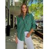 imageHOTOUCH Women Oversized Button Down Shirts Office Drop Shoulder Blouse Long Sleeve Boyfriend Dress Shirt with PocketsGreen Striped