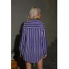 imageHOTOUCH Women Oversized Button Down Shirts Office Drop Shoulder Blouse Long Sleeve Boyfriend Dress Shirt with PocketsNavy Broadstripe