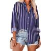 imageHOTOUCH Women Oversized Button Down Shirts Office Drop Shoulder Blouse Long Sleeve Boyfriend Dress Shirt with PocketsNavy Broadstripe