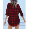 imageHOTOUCH Women Oversized Button Down Shirts Office Drop Shoulder Blouse Long Sleeve Boyfriend Dress Shirt with PocketsRed and Black Plaid