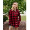 imageHOTOUCH Women Oversized Button Down Shirts Office Drop Shoulder Blouse Long Sleeve Boyfriend Dress Shirt with PocketsRed and Black Plaid