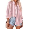 imageHOTOUCH Women Oversized Button Down Shirts Office Drop Shoulder Blouse Long Sleeve Boyfriend Dress Shirt with PocketsWatermelon Striped