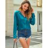 imageHOTOUCH Womens Satin Silk Shirts Button Down V Neck Dressy Casual Blouse Loose Long Sleeve Office Work Tunic TopsPeacock Blue