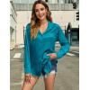 imageHOTOUCH Womens Satin Silk Shirts Button Down V Neck Dressy Casual Blouse Loose Long Sleeve Office Work Tunic TopsPeacock Blue