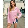 imageHOTOUCH Womens Satin Silk Shirts Button Down V Neck Dressy Casual Blouse Loose Long Sleeve Office Work Tunic TopsPink